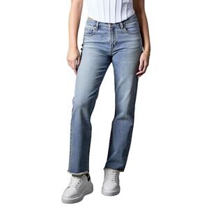 Blue Revival Quinn Mid Rise Straight Leg Ankle Jeans Sz 25X28, Fiji Wash Raw Hem